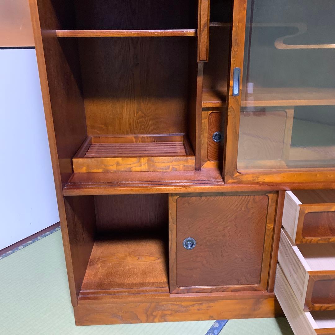 昭和レトロ　茶箪笥 水屋箪笥ガラス戸 和家具 アンティーク 収納棚 たのメル便