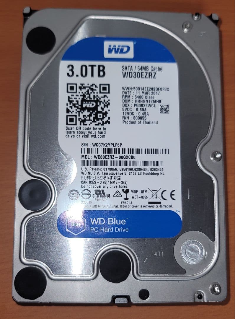 ​【動作確認済】WD Blue 3.0TB HDD 使用約1.2万時間（正常）