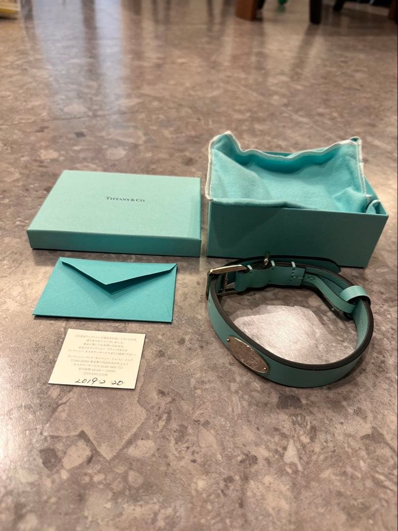 Tiffany & Co. 水色 レザー首輪 ティファニー ターコイズ Mサイズ