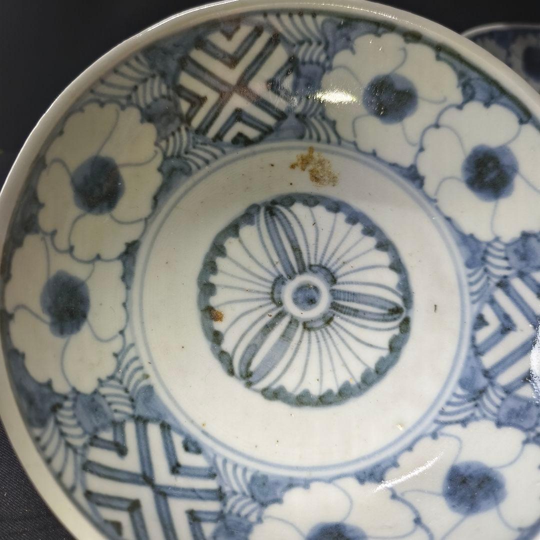 古伊万里 染付膾皿 なます皿 手描き花文 明治骨董 未使用美品 旧家蔵出し 骨董