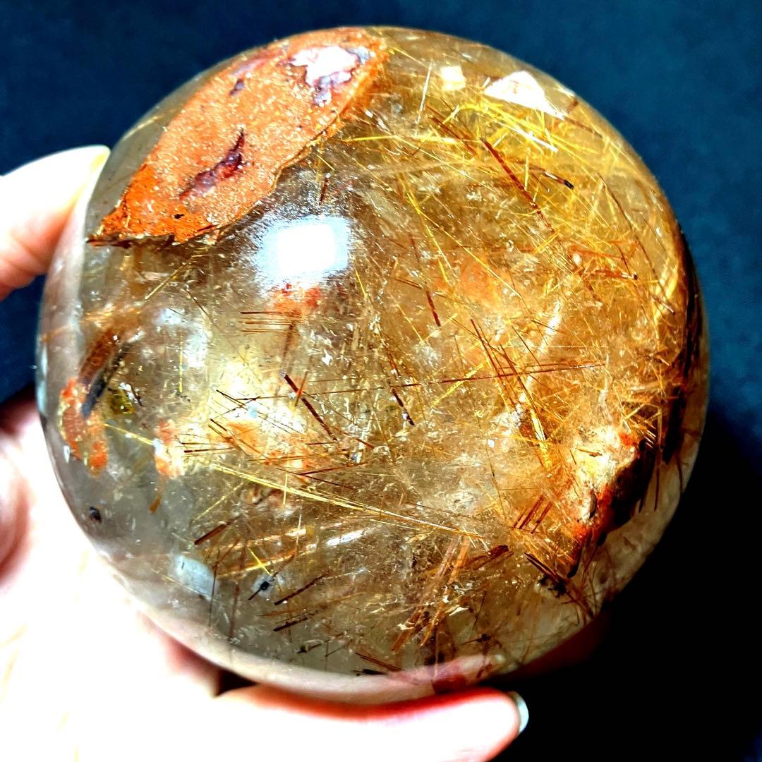 限定値下げ　超特大　95mm ゴールドルチルクォーツ　丸玉スフィア　金針水晶