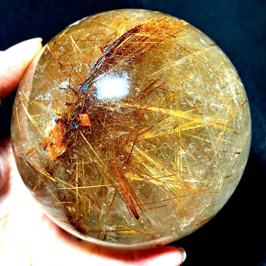 限定値下げ　超特大　95mm ゴールドルチルクォーツ　丸玉スフィア　金針水晶