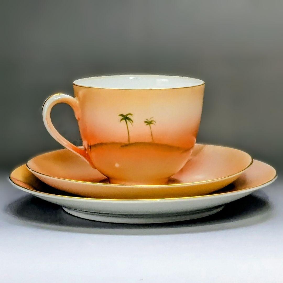 オールドノリタケ美品！金彩砂漠風景画 トリオセット　カップ＆ソーサー　プレー卜
