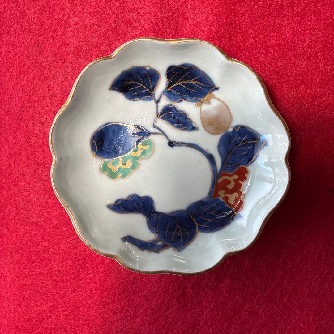 古伊万里　色絵　茄子文　小皿　5枚組