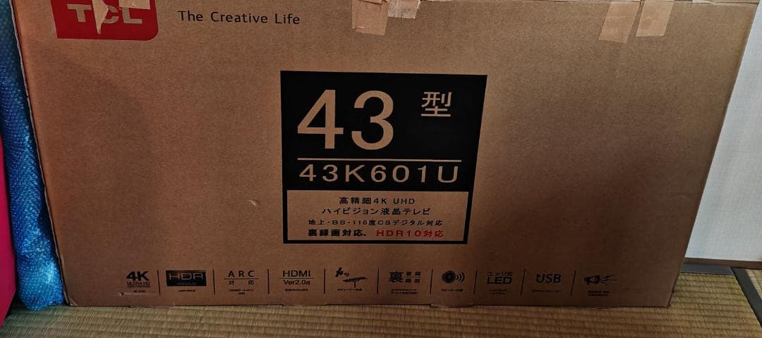 4K対応 TCL 43インチ 液晶テレビ 43K601U（2019年製）元箱あり