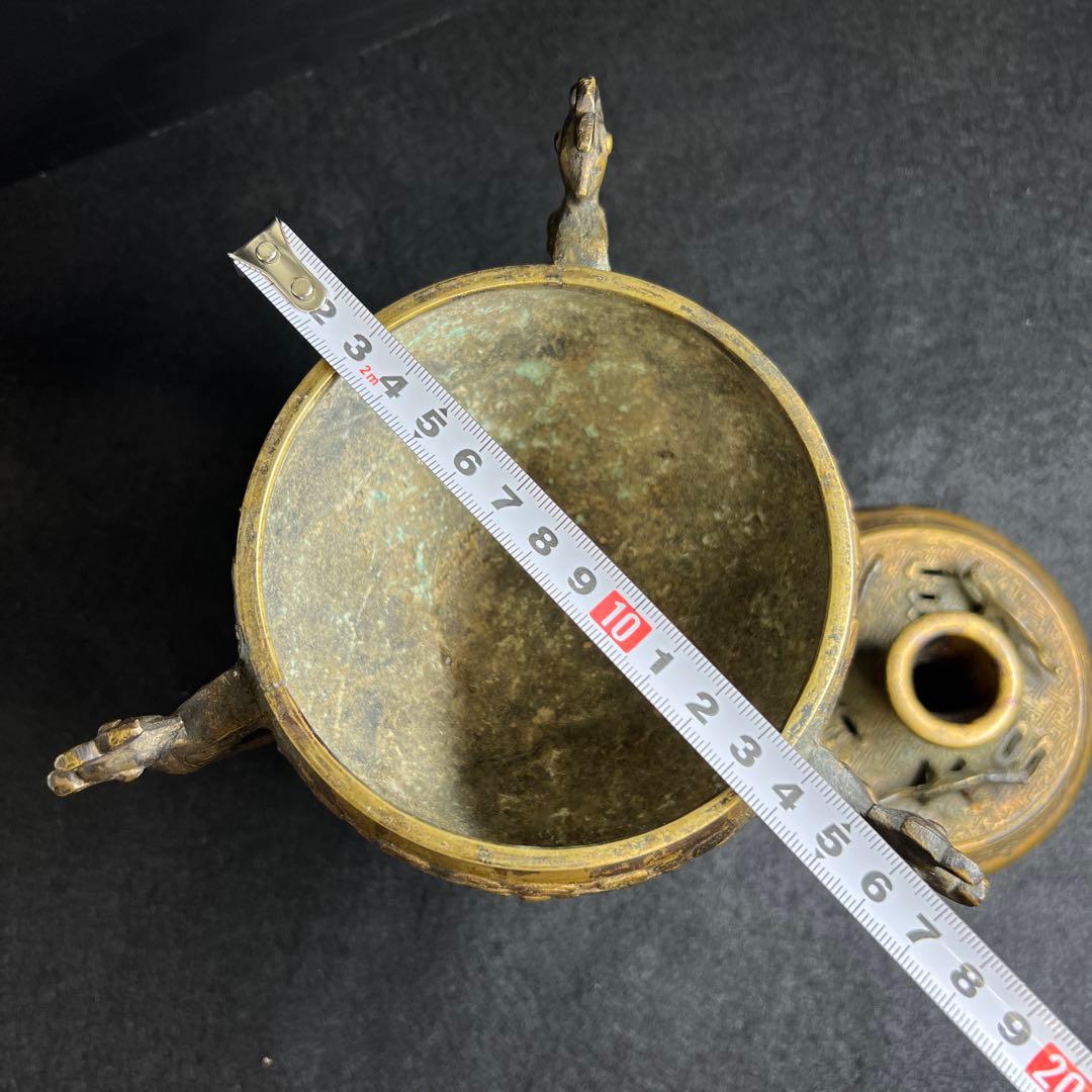 古銅　龍文香炉　高さ約18㎝/1054g 東Y8-0310①タルサオ