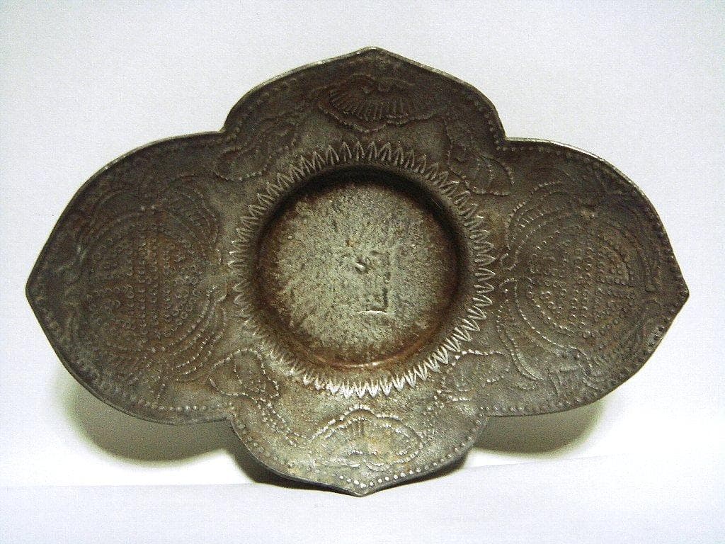 624『中国美術 古錫 十字紋茶托 ５枚』/骨董品 古美術 古玩 アンティーク