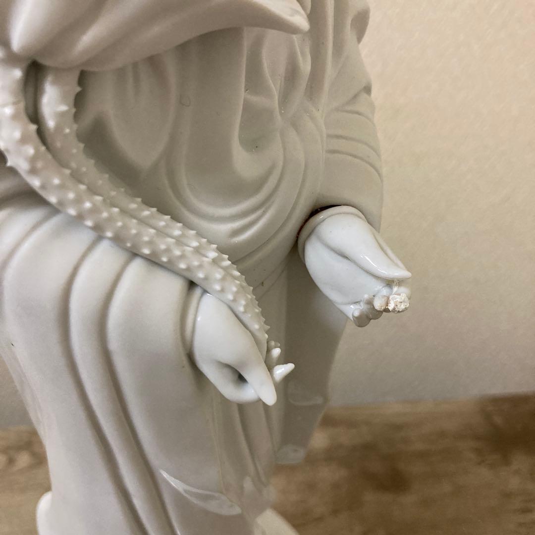 修復あり　中国美術　白磁　蓮上観音立像　置物　仏像〈検　徳化窯　観音菩薩　青磁