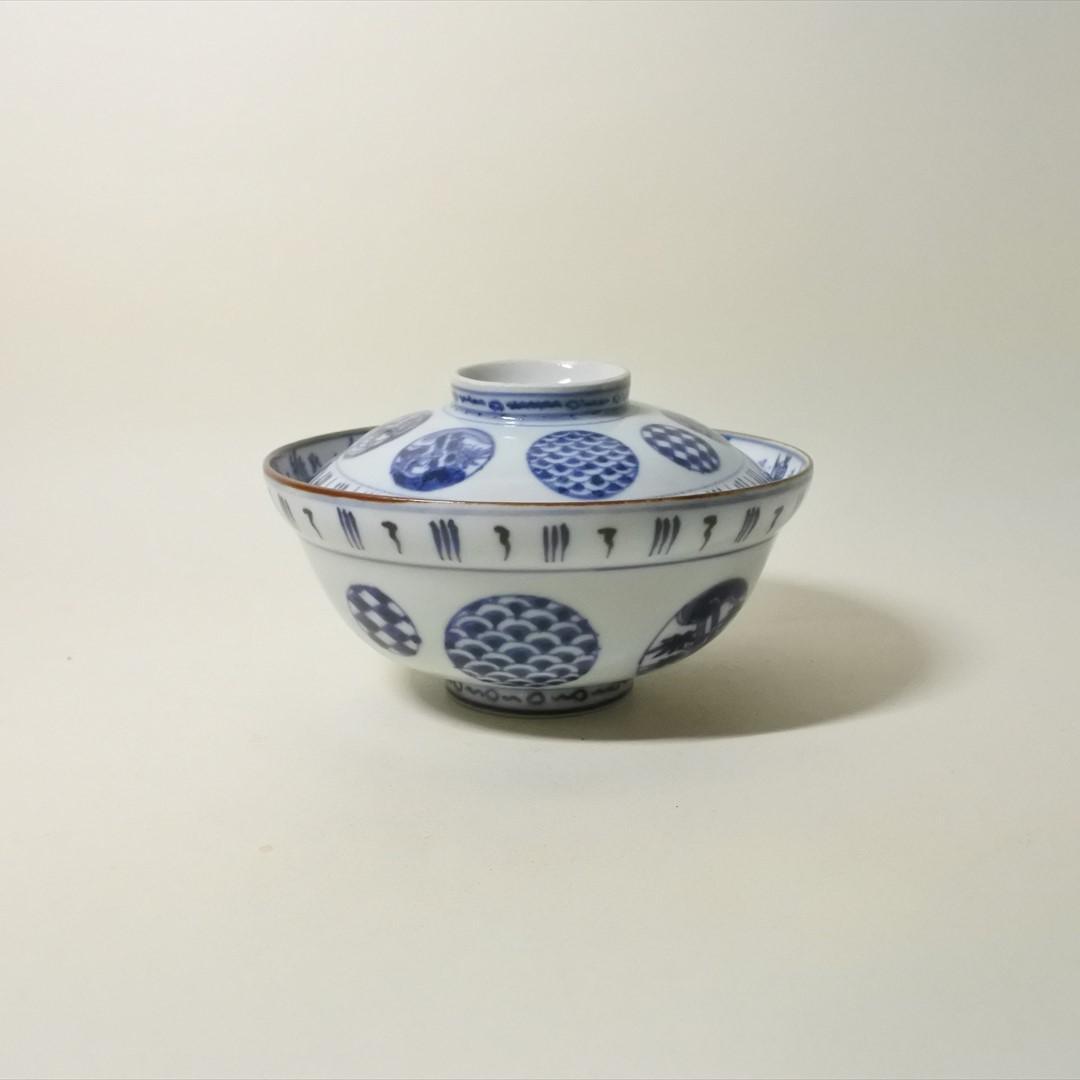 江戸後期　伊万里　染付　丸紋　蓋物　骨董品　アンティーク c b