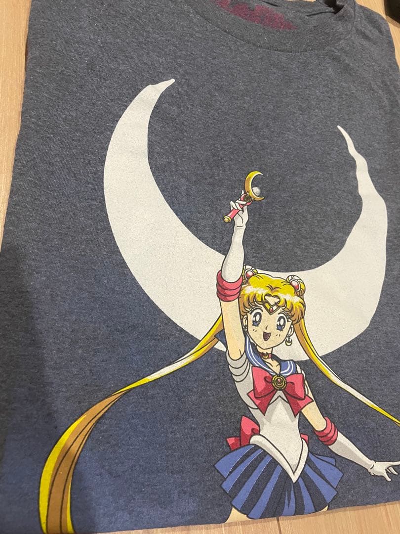 セーラームーン プリントTシャツ アニメT マンガ 古着 L 青 14520