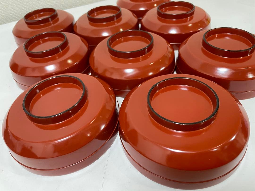 【現状品】漆器 輪島塗 金彩 朱塗 底黒塗 蓋付き椀 割烹 煮物椀 9個 ①