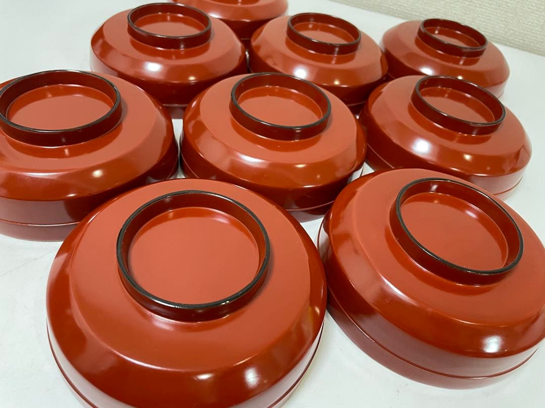 【現状品】漆器 輪島塗 金彩 朱塗 底黒塗 蓋付き椀 割烹 煮物椀 9個 ①
