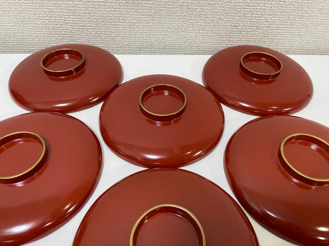 【現状品】漆器 輪島塗 金彩 朱塗 底黒塗 蓋付き椀 割烹 煮物椀 9個 ①