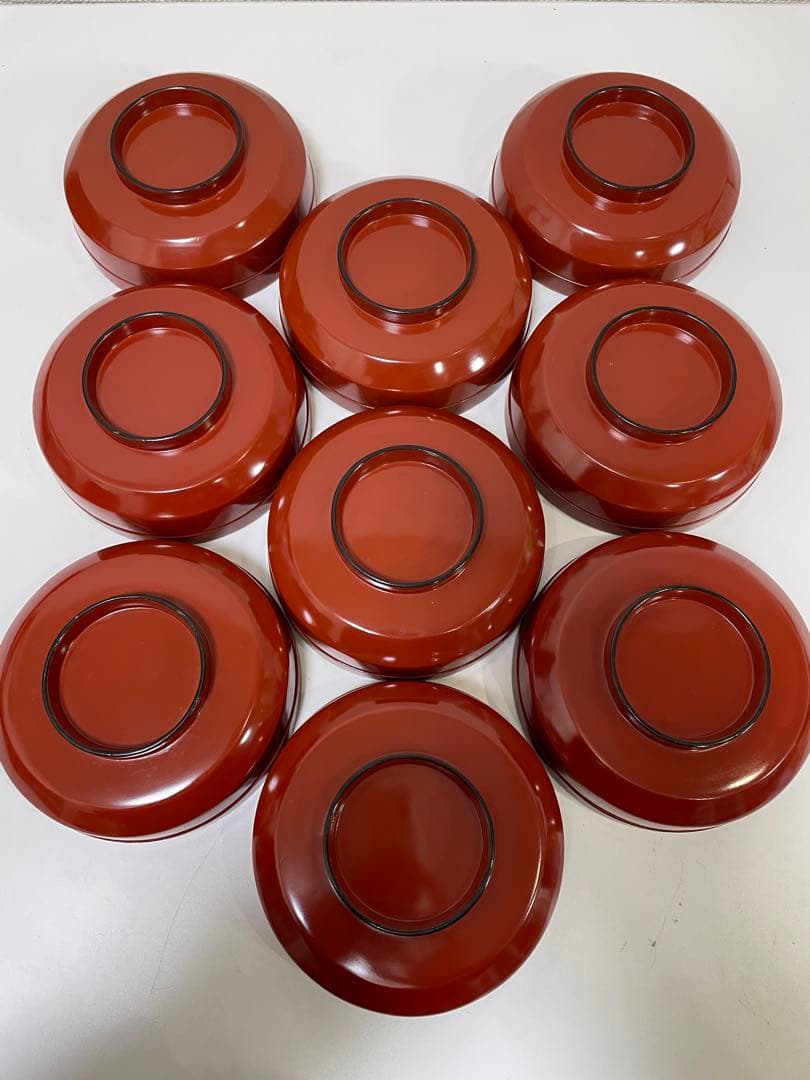 【現状品】漆器 輪島塗 金彩 朱塗 底黒塗 蓋付き椀 割烹 煮物椀 9個 ①