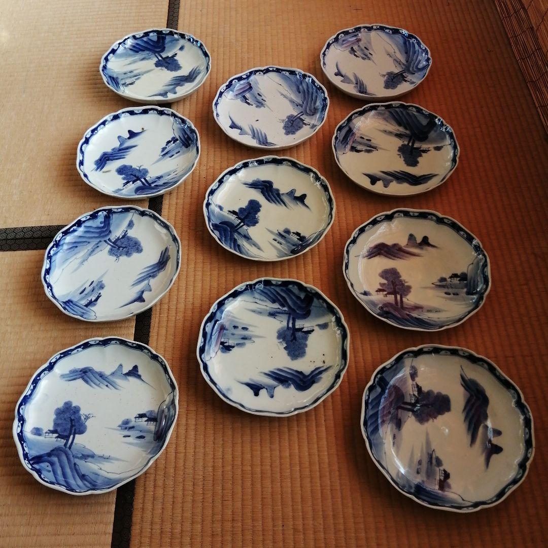伊万里　染付輪花縁大皿　11枚　25cm　幕末〜大正期