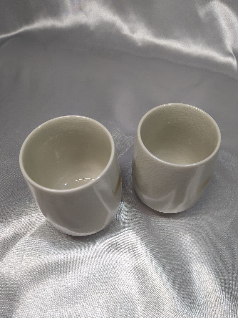 九谷焼 緑風作 菊花絵 夫婦湯呑 蓋付き 美品