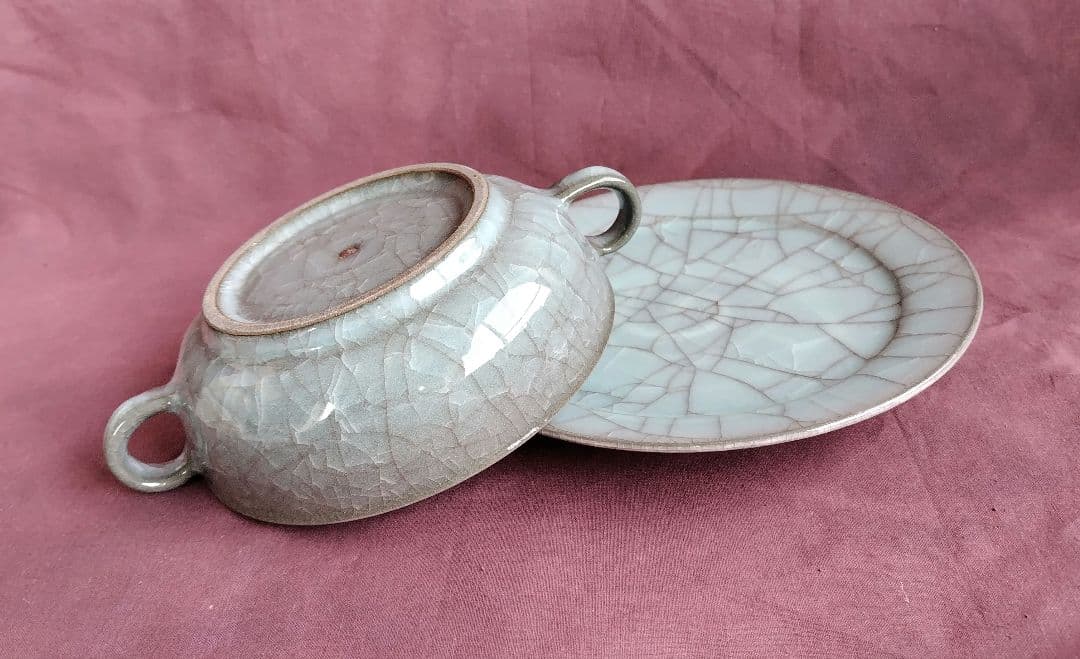 青瓷手付ボウル 青瓷七寸皿セット(未使用 新品同様)