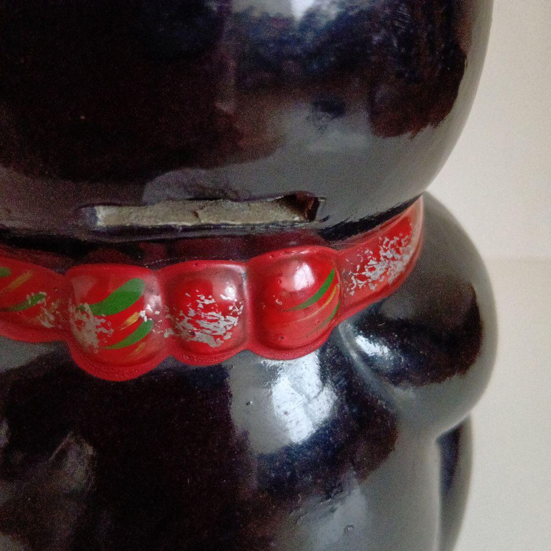 招き猫 陶器製 黒色 約25cm