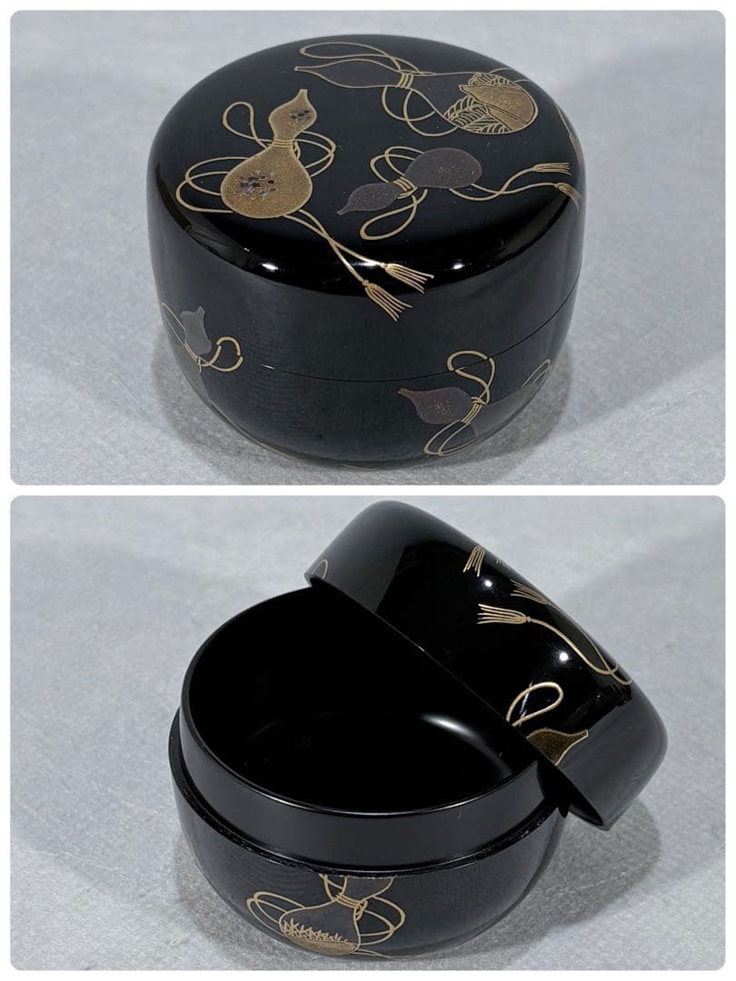 輪島塗　蒔絵師 池端治峰造　六瓢蒔絵利休箱　美品　共箱　茶道具　送料込