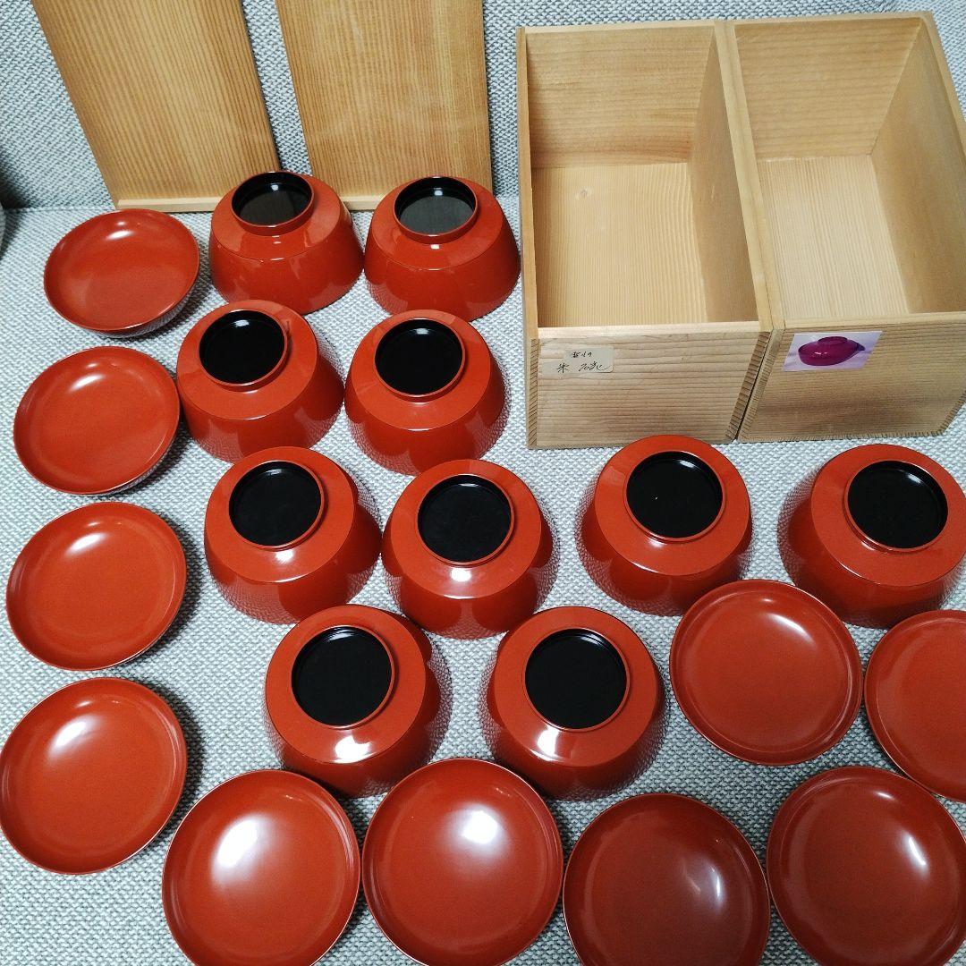 蓋付き朱塗り椀 木箱付き2箱 10客