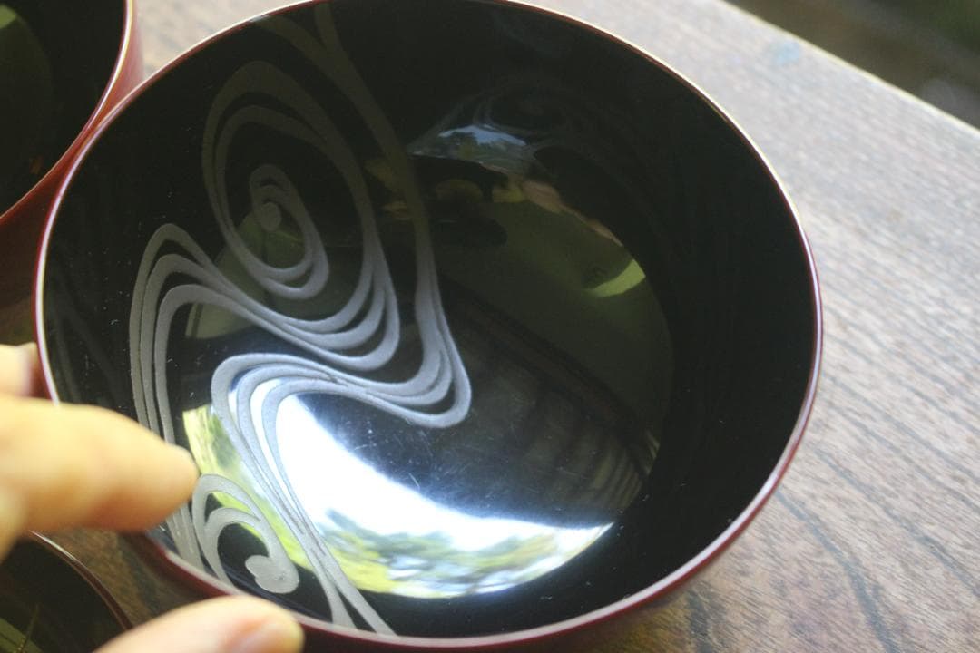 小傷有！時代紅溜塗に優美な紅白梅鶯蒔絵の映えるお椀2点（検輪島塗京塗蒔絵椀