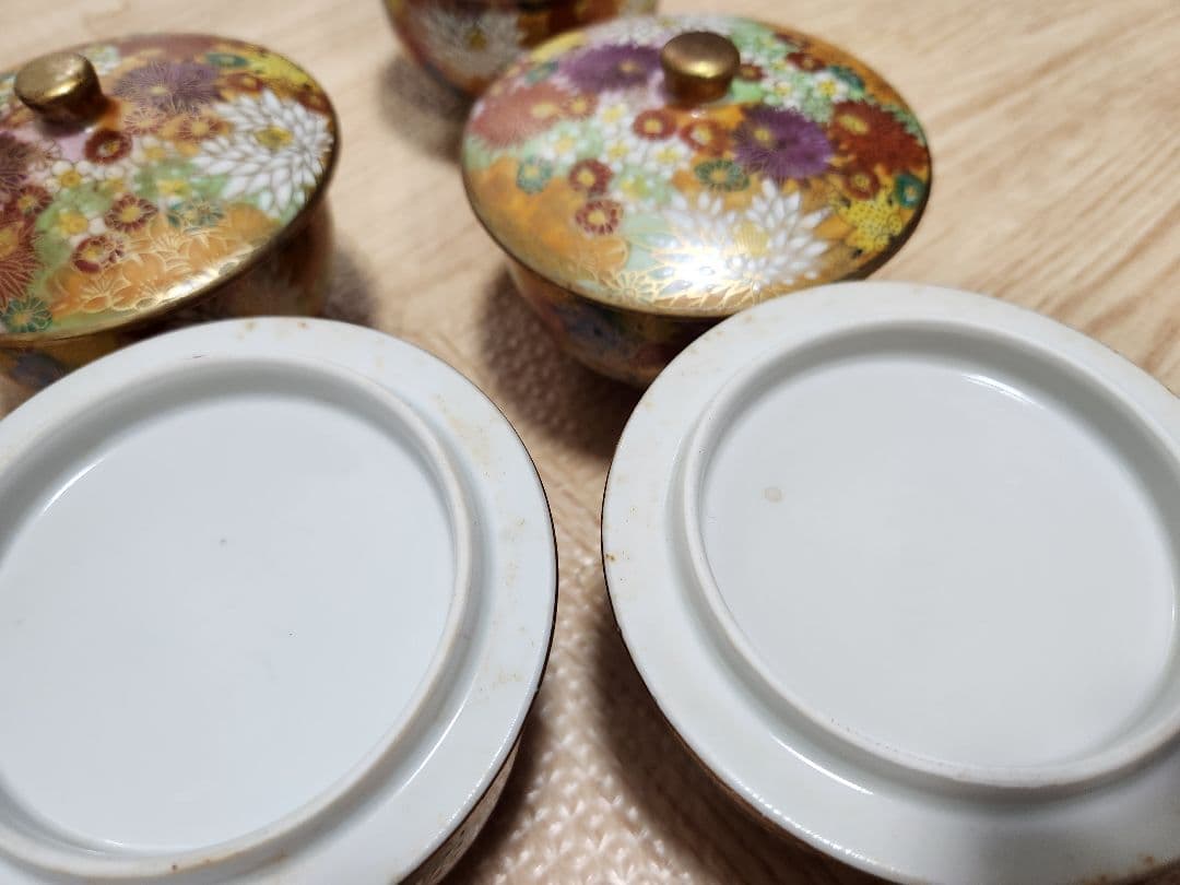 九谷焼 九谷光峰 花詰/菊詰 金彩 茶器揃 5客 湯呑茶碗/急須 食器