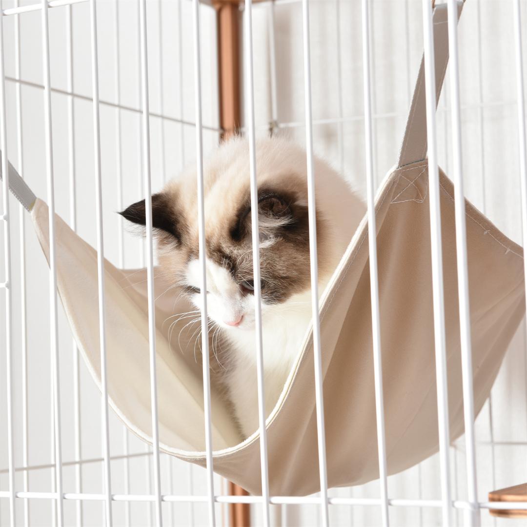 【新品】木製×スチール三段キャットケージ 多頭飼い対応 脱走防止 ナチュラル