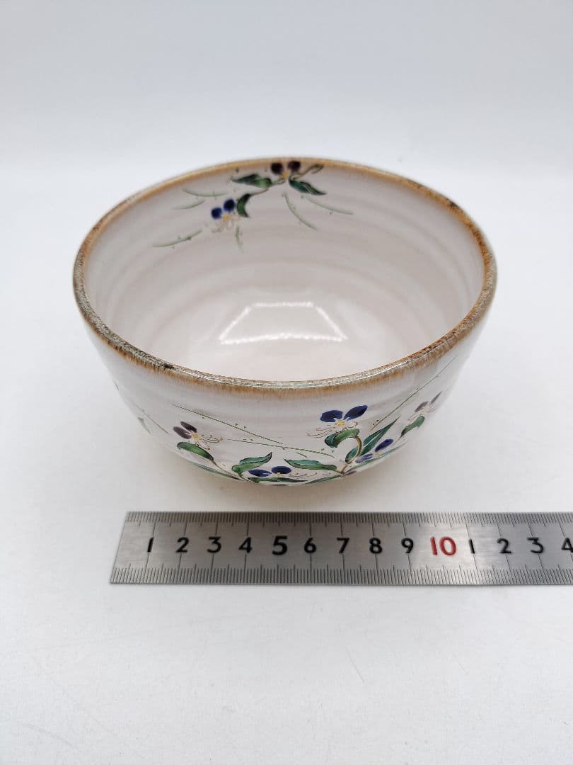 c973【新品・未使用】茶碗 灰釉露草絵 中村良二 木箱 茶道具