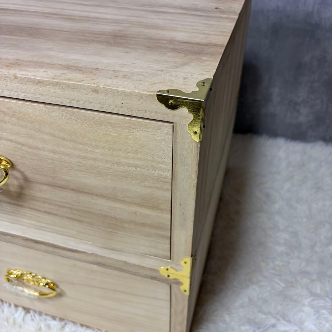 【新品未使用】桐箪笥 2段引き出し チェスト 金色装飾