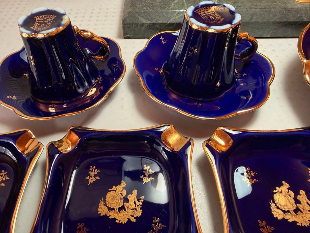 【希少/40年物】リモージュ磁器 コバルトブルー 金彩 ティーセット 6点
