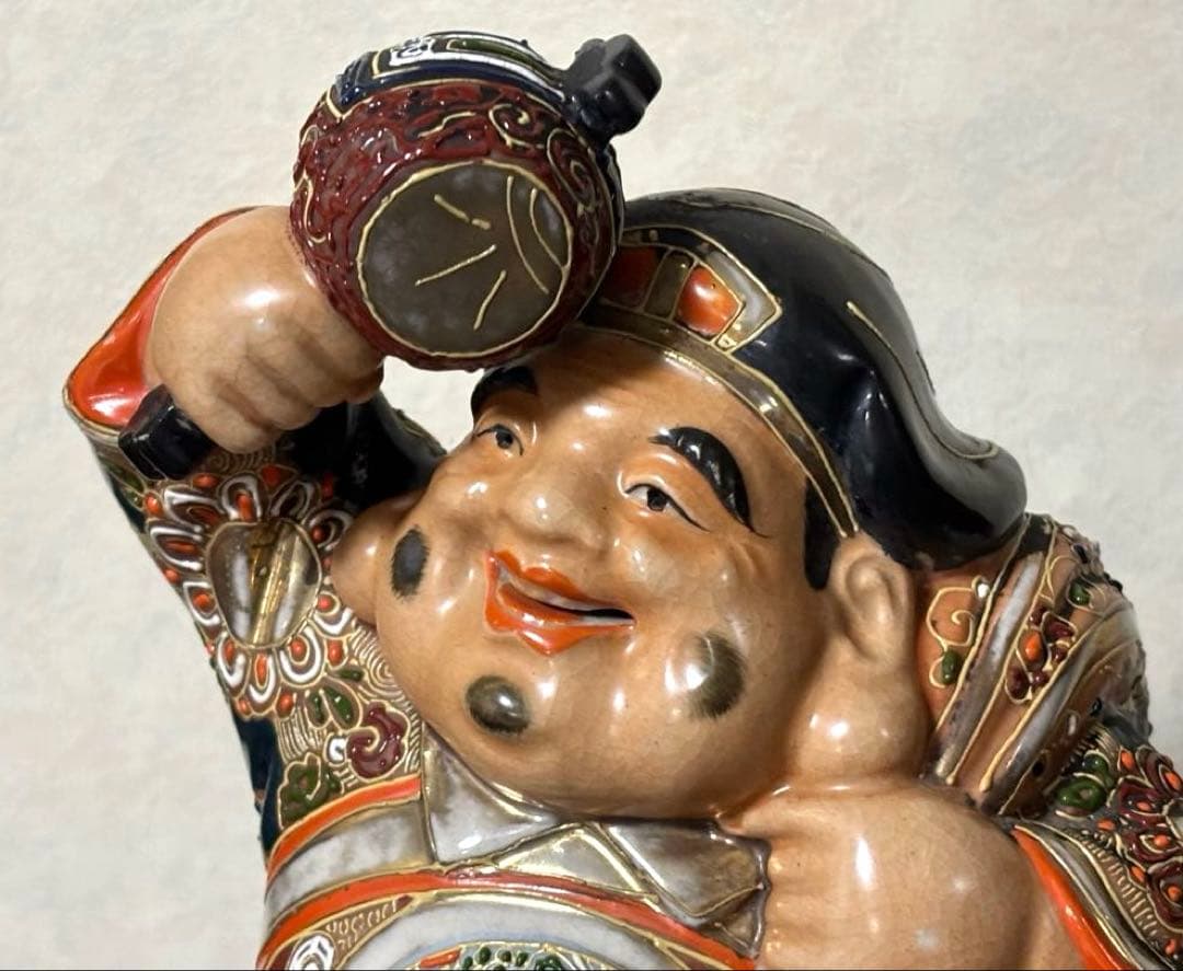 九谷焼 大黒天 置物 七福神 金彩 盛技法 骨董品 アンティーク 縁起物