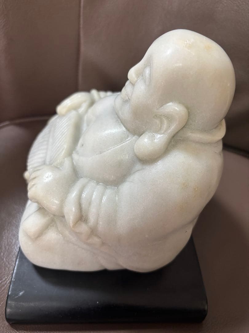 骨董　石製　布袋様　置物　高さ16cm 重さ3.3kg 緑がかった白色