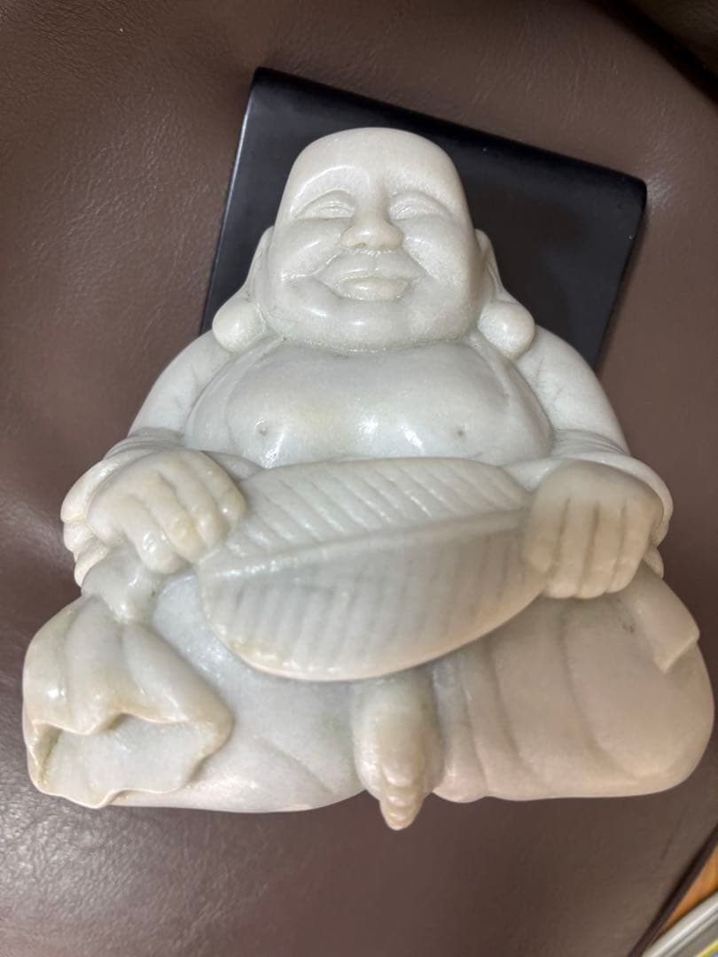 骨董　石製　布袋様　置物　高さ16cm 重さ3.3kg 緑がかった白色