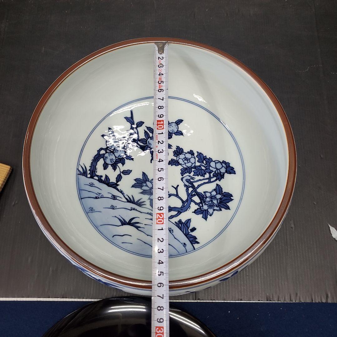 明窪田様　　 手塚祥堂 染付 四仙花文 平水指 水指 茶道具 35