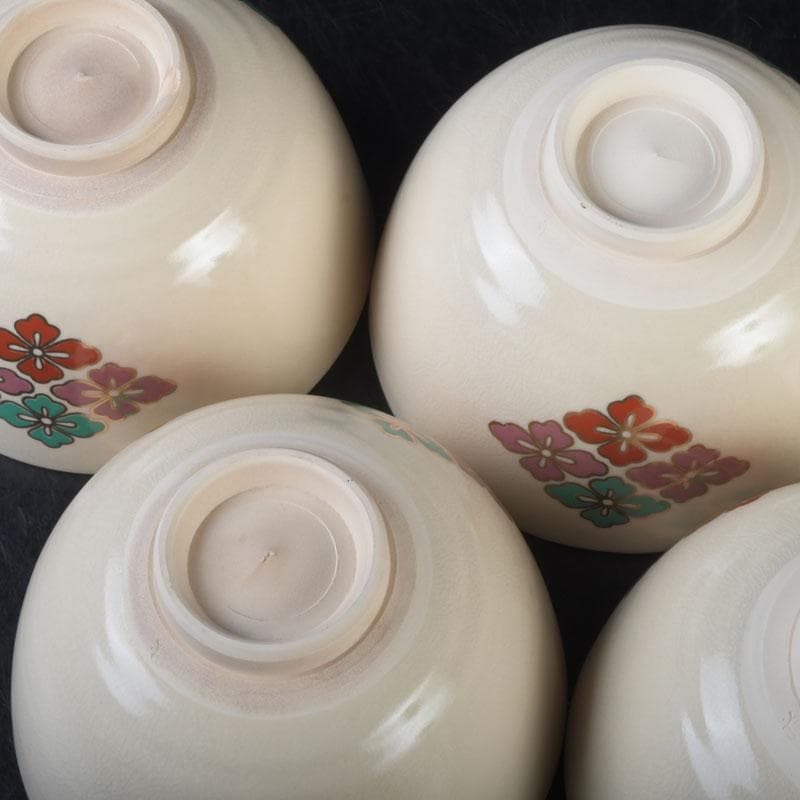 茶道具　京焼　加賀瑞山造　色絵金彩　花文　数茶碗　五客　N　9915