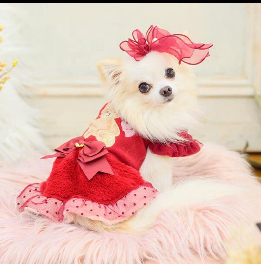 きゃんナナ　きゃんくまパフスリーブワンピース　新品　SS ラズベリーレッド