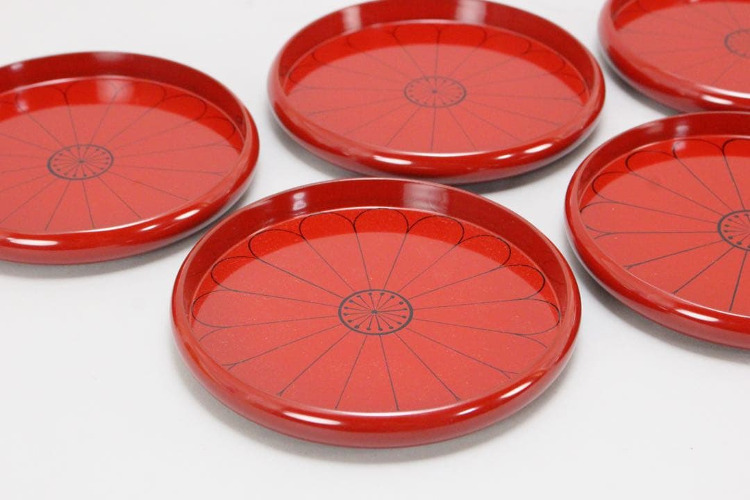 No5297高桑泉斎 造　朽木菊銘々盆　直径15cm 5客　共布/共箱　送料無料