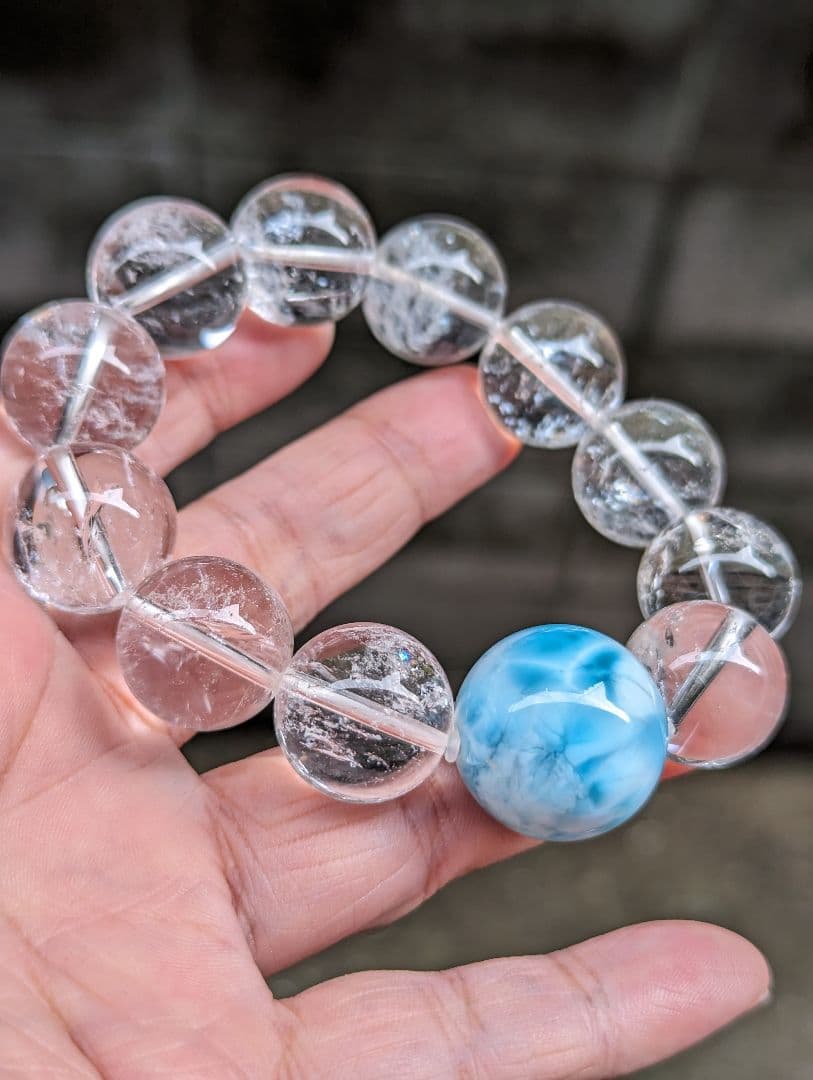 ラリマー大玉トップ水晶ブレスレット