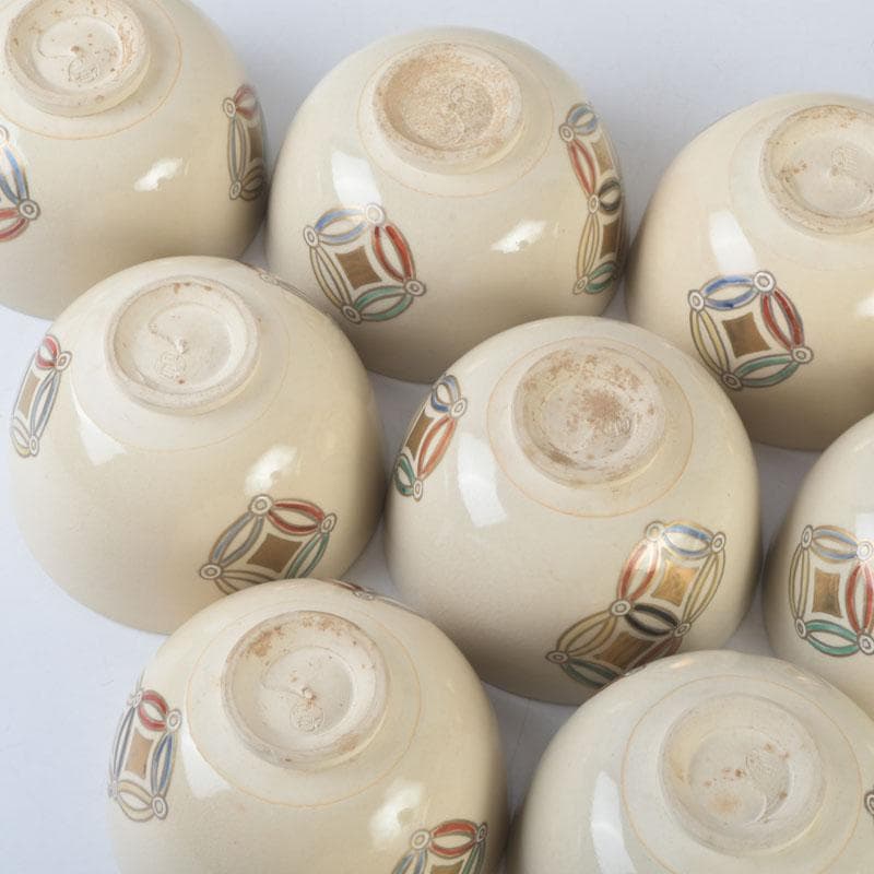 茶道具　京焼　森里陶楽造　色絵七宝文　数茶碗　十客　C　9998