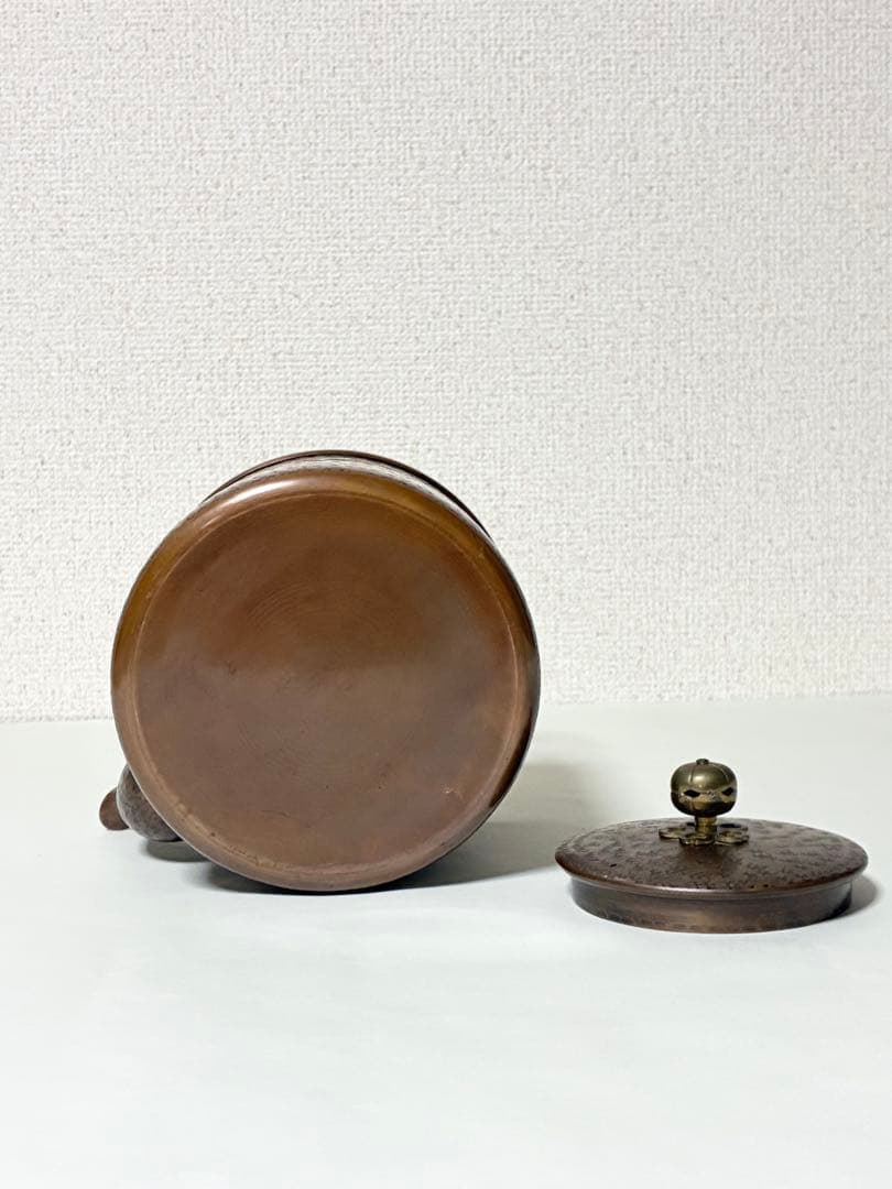 四代 北越堂 本間弘　鎚起銅器 湯沸 筒型　湯沸　薬缶　共箱