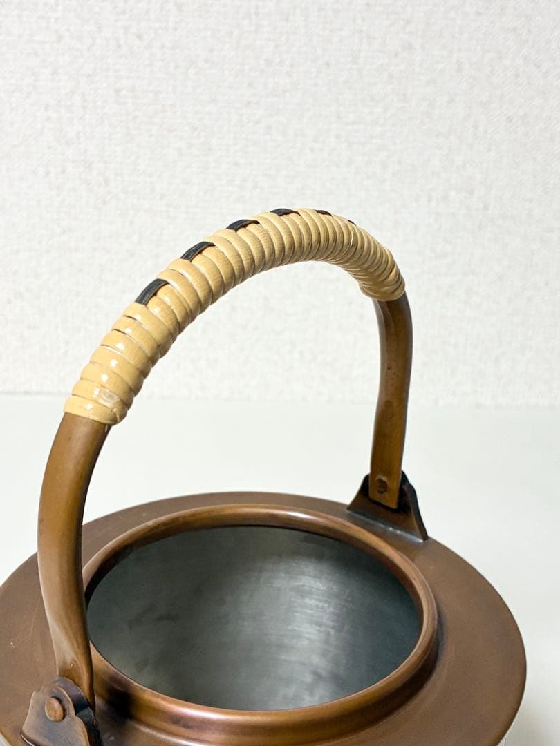 四代 北越堂 本間弘　鎚起銅器 湯沸 筒型　湯沸　薬缶　共箱