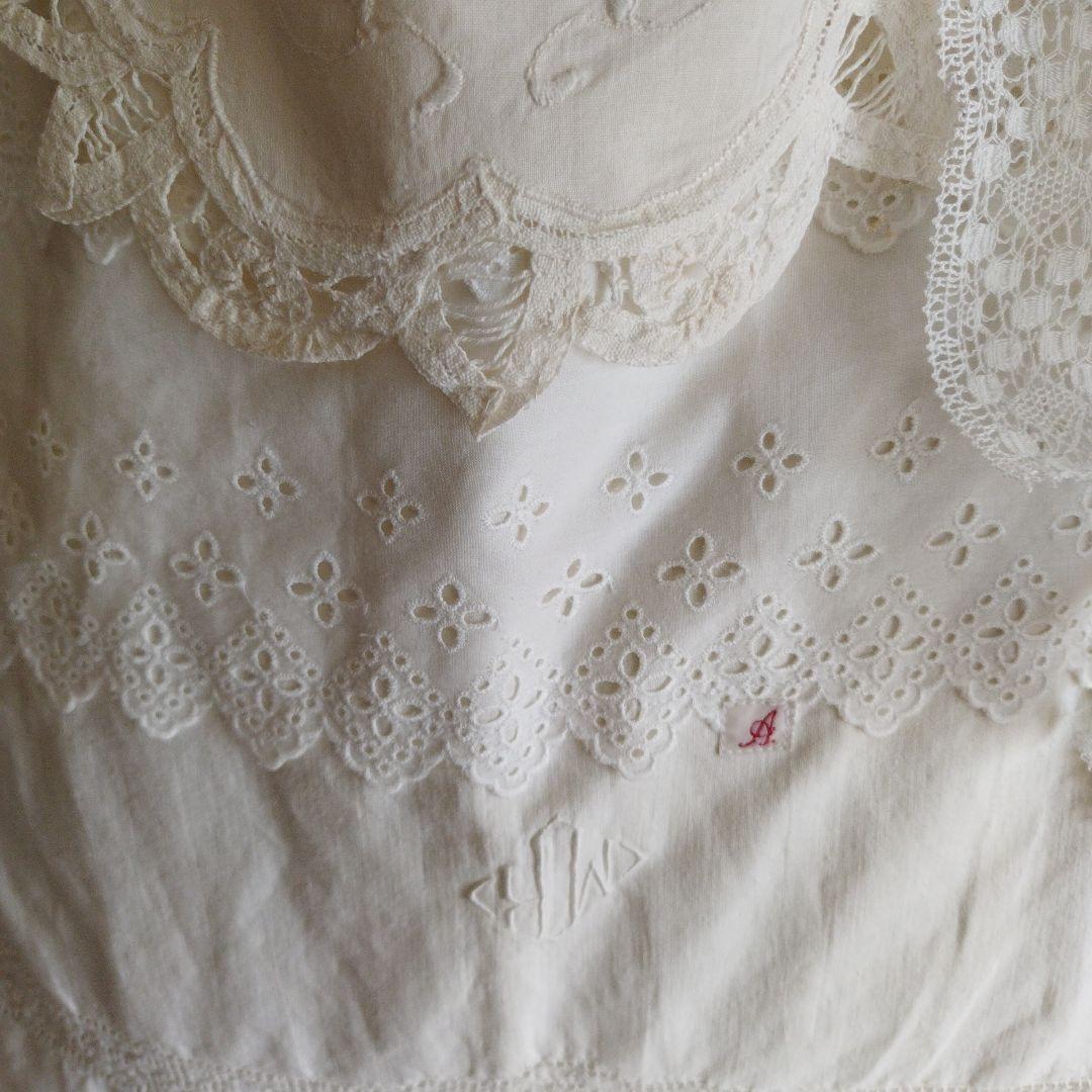 フランスアンティーク大きめリネンバッグ&ヘアーバンド2点セット*イニシャル*刺繍