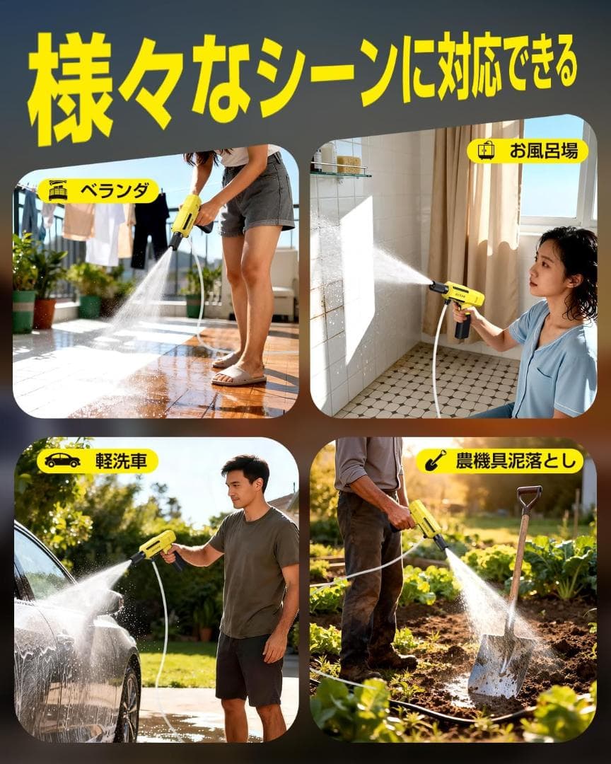 大特価❣️新品高圧洗浄機 本体 イエローモデル　充電式折りたたみ コンパクト 強力